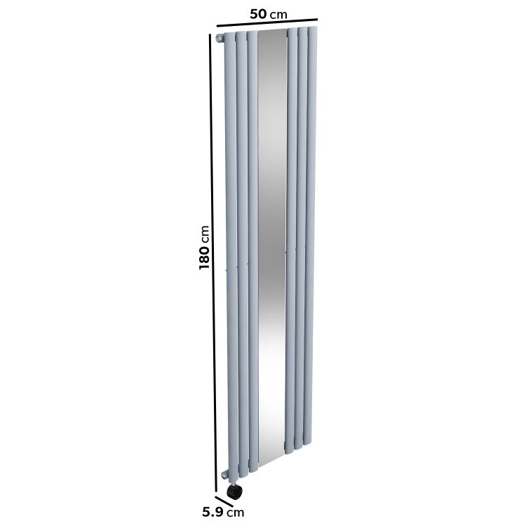 Light Grey Electric Vertical Designer Radiator 1.2kW with Mirror and Wi-Fi Thermostat - H1800xW500mm - IPX4 Bathroom Safe