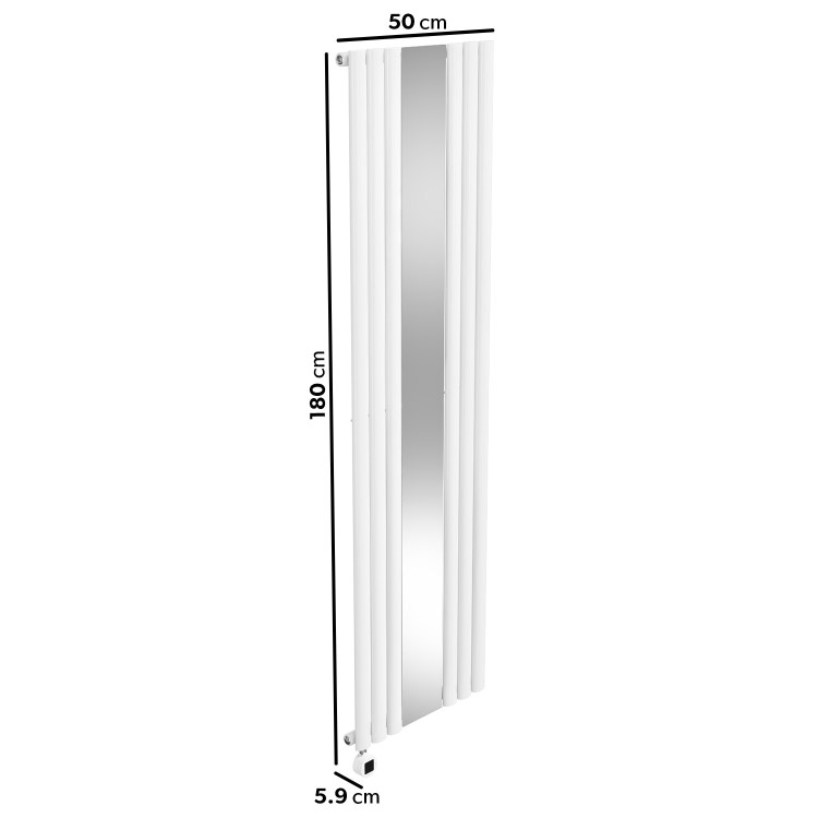 White Vertical Smart Smart Electric Radiator with Mirror 1.2kW - H1800xW500mm - Bathroom Safe