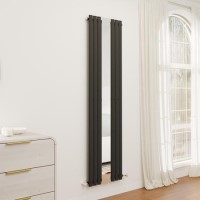 Specchio Midnight Black Vertical Oval Mirror Designer Radiator 1800x500mm Single Panel 2680 BTU