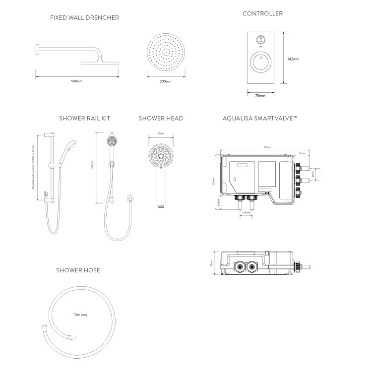 Aqualisa Visage Q Smart Digital Shower Concealed with Adjustable and Wall Fixed Head HP/Combi