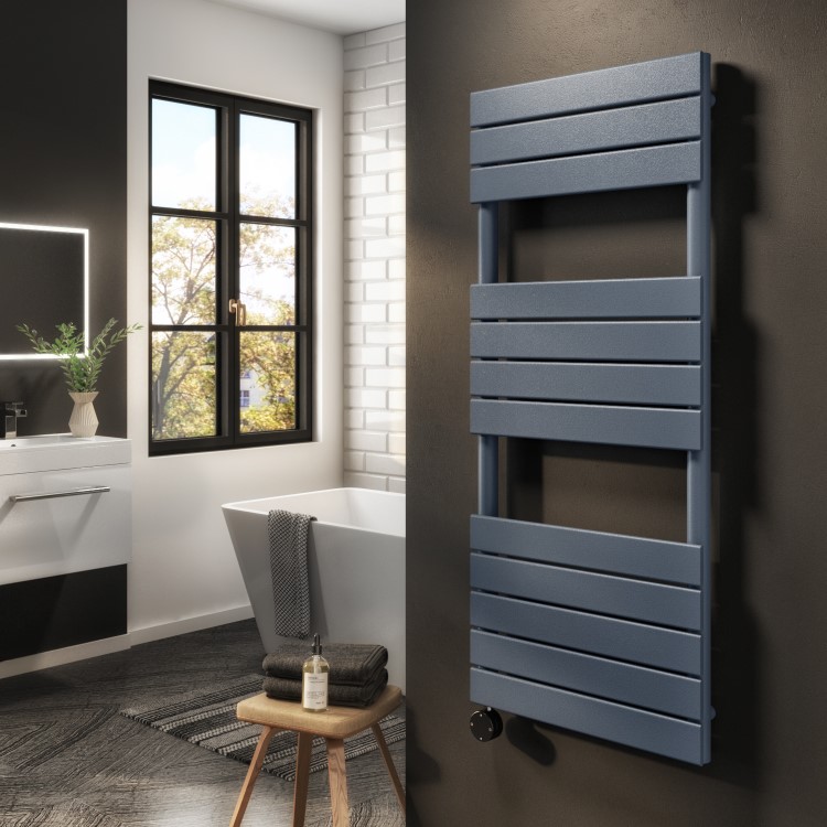 Anthracite Electric Flat Panel Towel Radiator 1kW with Wi-Fi Thermostat - H1200xW500mm - IPX4 Bathroom Safe