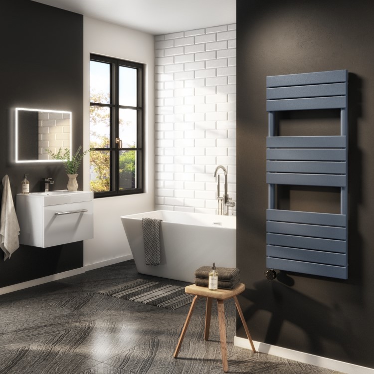 Anthracite Electric Flat Panel Towel Radiator 1kW with Wi-Fi Thermostat - H1200xW500mm - IPX4 Bathroom Safe