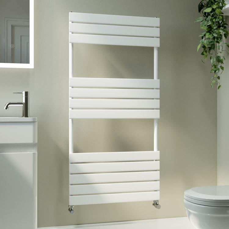 Riace White Vertical Flat Towel Rail  1200x600mm Single Panel 2034 BTU