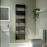 Riace Midnight Black Vertical Flat Towel Rail  1600x450mm Single Panel 2171 BTU