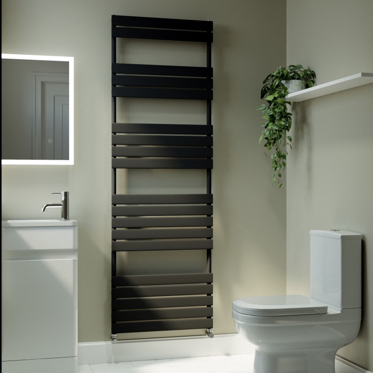 Riace Midnight Black Vertical Flat Towel Rail  1800x600mm Single Panel 3135 BTU