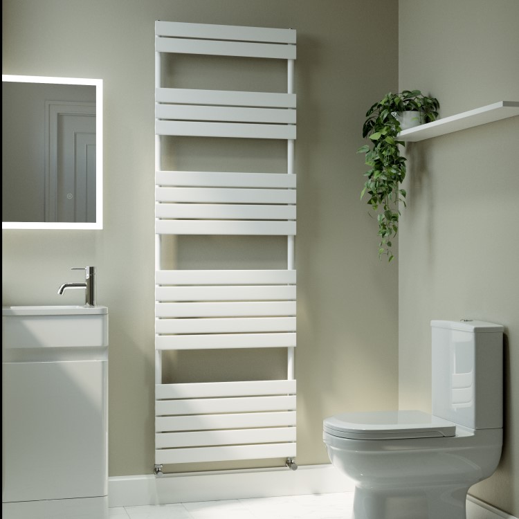 Riace White Vertical Flat Towel Rail 1800x600mm Single Panel 3135 BTU