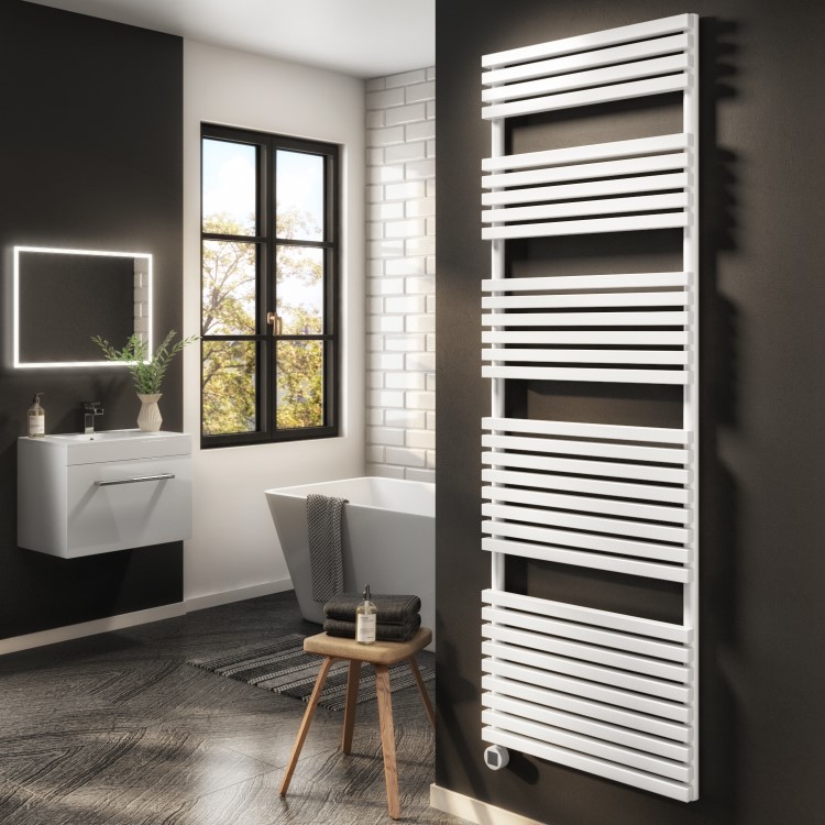 White Electric Towel Radiator 1.2kW with Wi-Fi Thermostat - H1800xW600mm - IPX4 Bathroom Safe