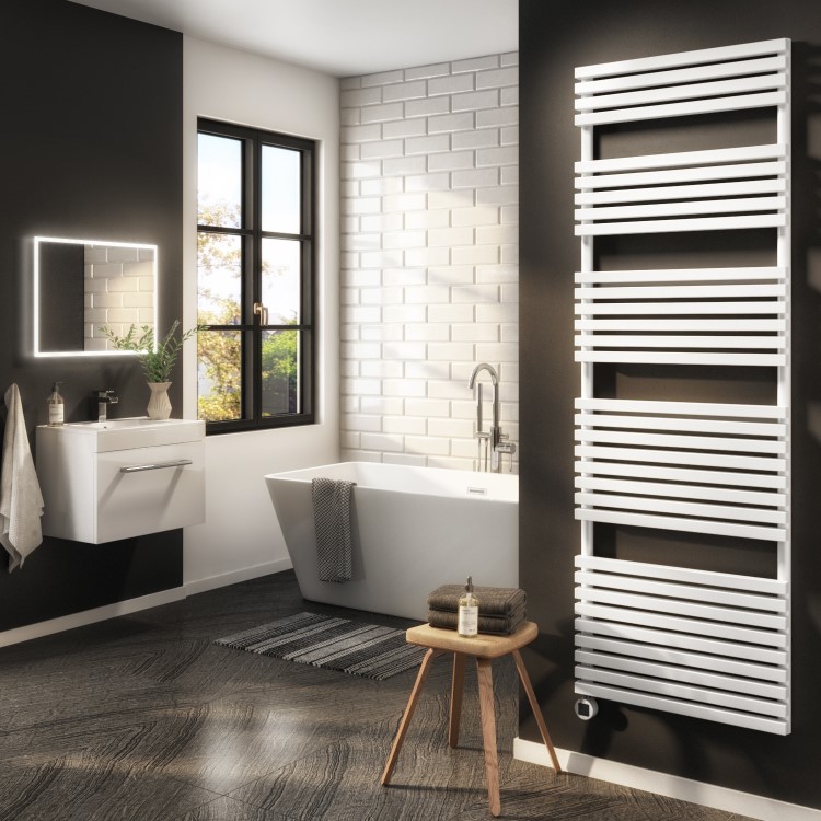 White Electric Towel Radiator 1.2kW with Wi-Fi Thermostat - H1800xW600mm - IPX4 Bathroom Safe