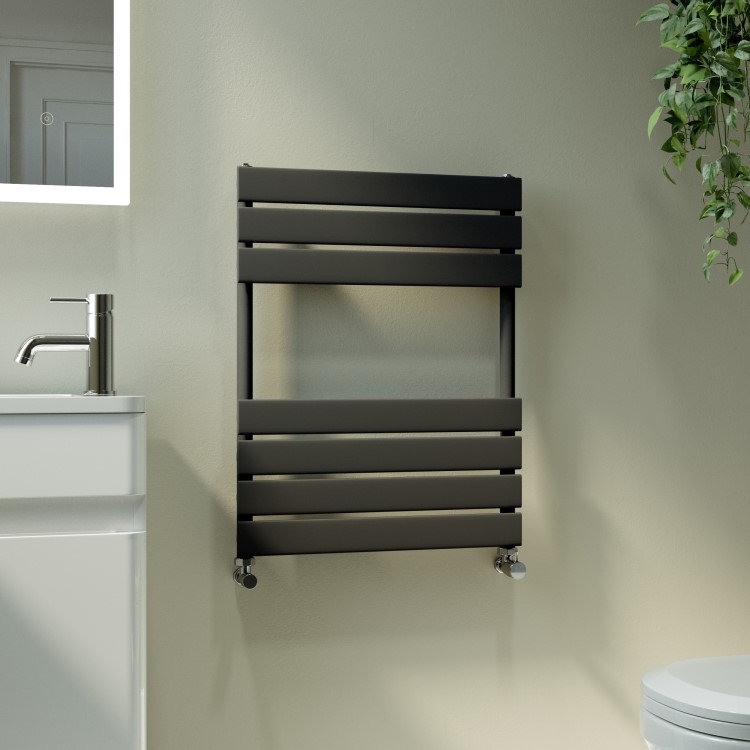 GRADE A1 - Riace Midnight Black Vertical Flat Towel Rail  650x500mm Single Panel 1018 BTU