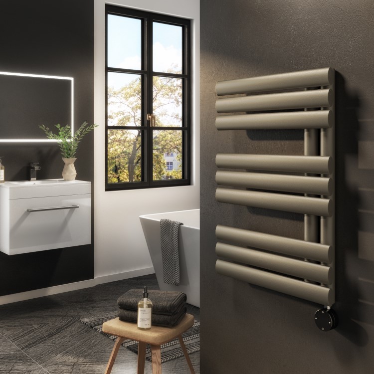 Antique Brass Electric Towel Radiator 0.6kW with Wi-Fi Thermostat - H650xW450mm - IPX4 Bathroom Safe