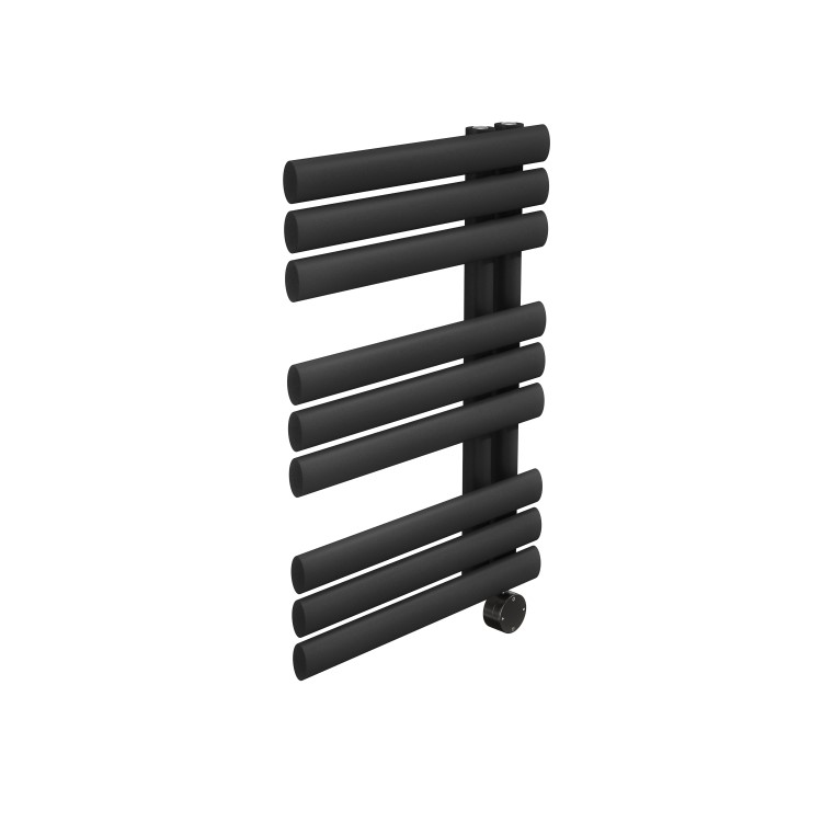 Midnight Black Electric Towel Radiator 0.6kW with Wi-Fi Thermostat - H650xW450mm - IPX4 Bathroom Safe