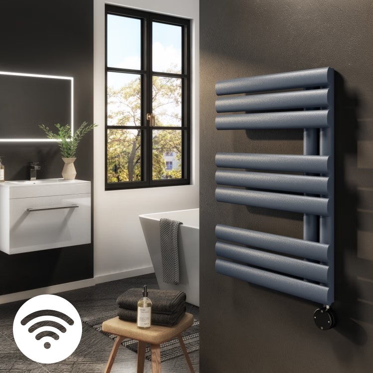 Anthracite Electric Towel Radiator 0.6kW with Wi-Fi Thermostat - H650xW450mm - IPX4 Bathroom Safe