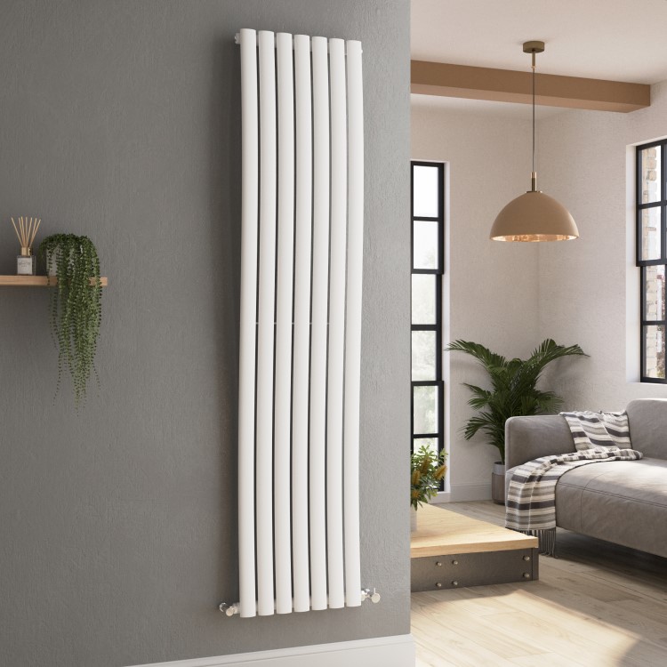 Onda White Vertical Oval Waved Designer Radiator 1800x413mm Single Panel 2926 BTU