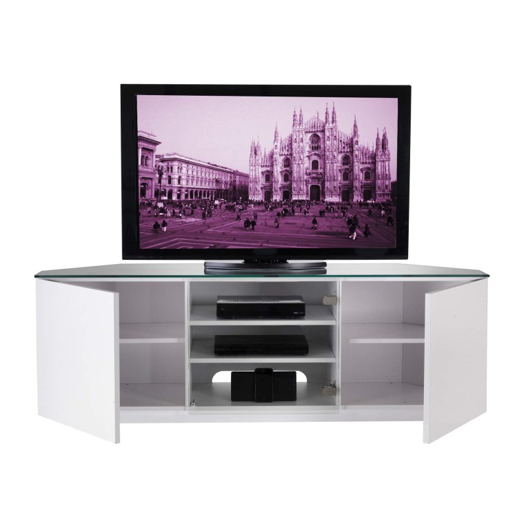 UKCF Milan Gloss White Corner TV Cabinet - Up to 55 Inch - FULLY ASSEMBLED