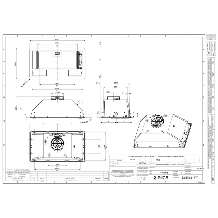 Elica Era 54cm Canopy Cooker Hood - Grey