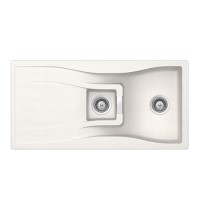 1.5 Bowl Inset White Granite Kitchen Sink with Reversible Drainer - Rangemaster Schock Waterfall D-150