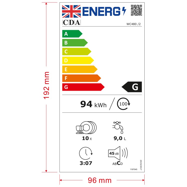 CDA WC480 10 Place Slimline Fully Integrated Dishwasher