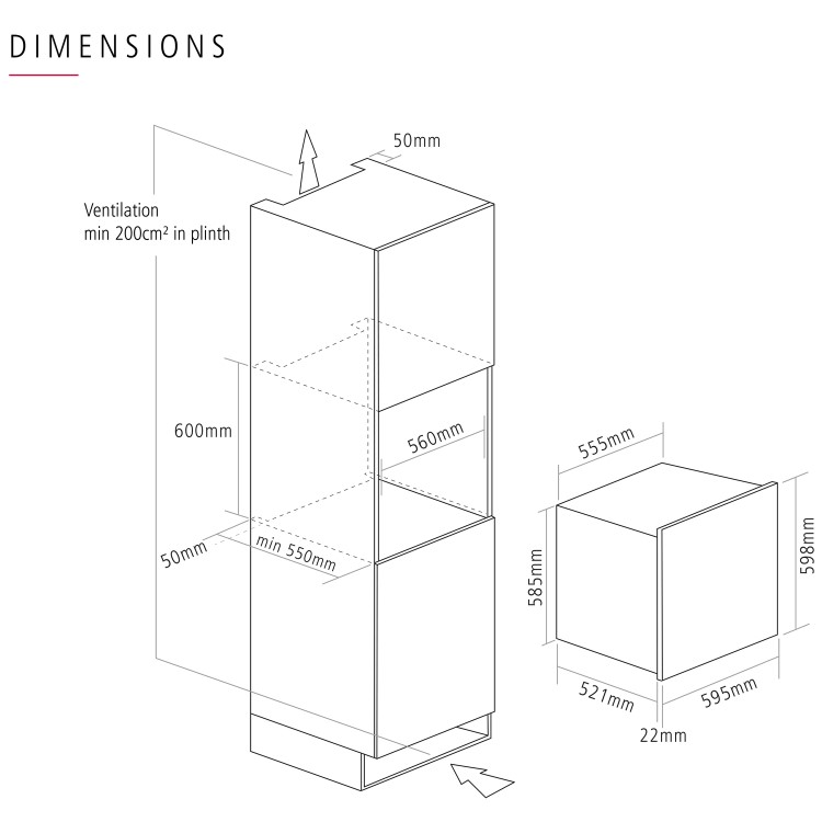 Caple Sense 30 Bottle Single Zone Built-in Wine Cabinet - Black Glass Door