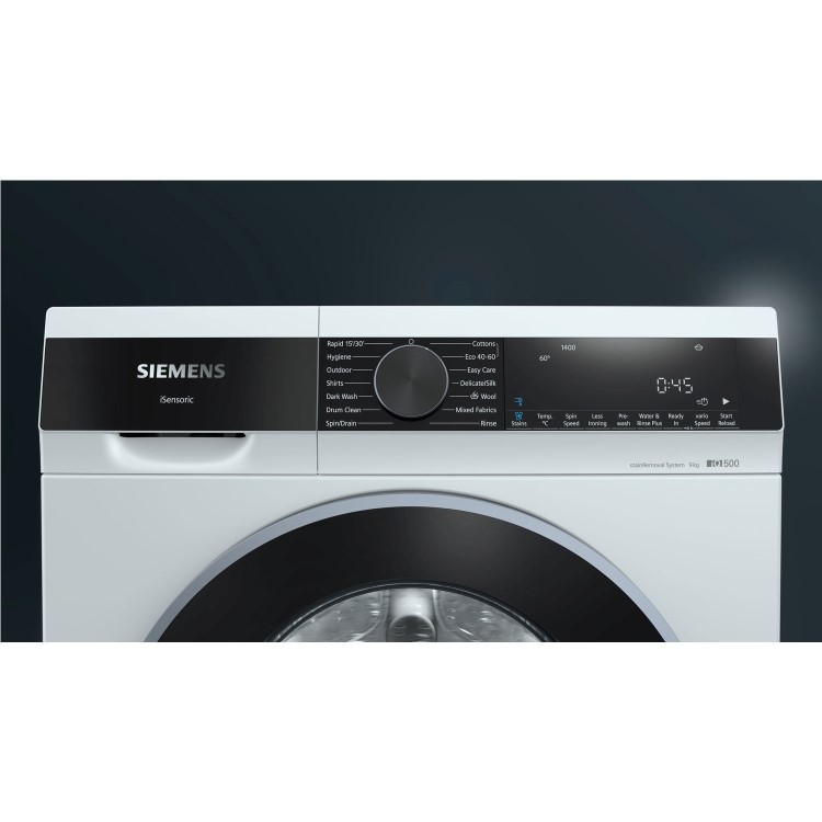 Refurbished Siemens WG44G290GB Freestanding 9KG 1400 Spin Washing Machine White w/ Black Door