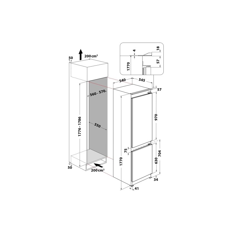 Whirlpool 250 Litre 70/30 Integrated Fridge Freezer