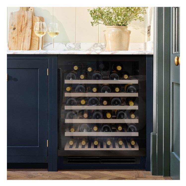 Caple 52 Bottle Capacity Single Zone Built-in 60cm Under Counter Wine Cooler - Black Glass