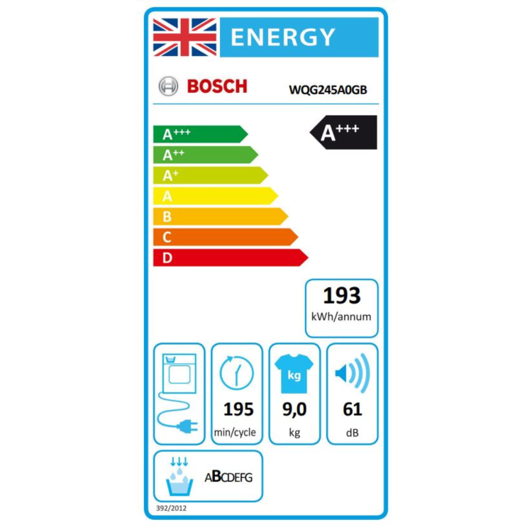 Refurbished Bosch Series 6 WQG245A0GB Freestanding Heat Pump 9KG Tumble Dryer White