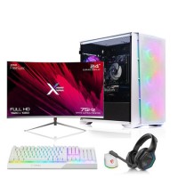 AWD IT Mesh White RTX 3050 Windows 11 Gaming PC + 24" Full HD White Curved Gaming Monitor