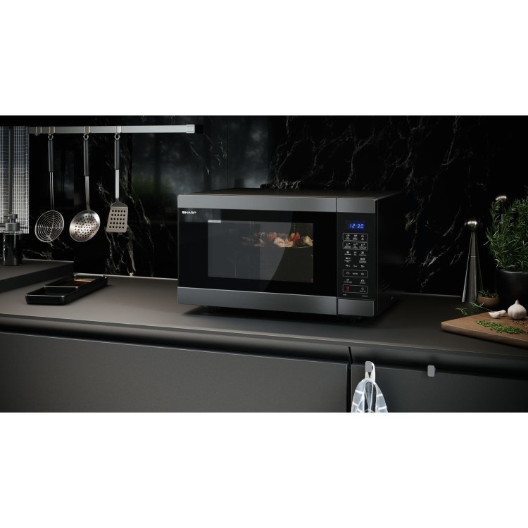 Sharp 42L Freestanding Combination Microwave Oven & Grill - Black Steel