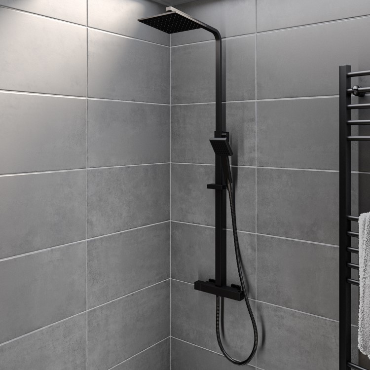 Black Thermostatic Bar Mixer Shower Set with Slide Rail Kit &  Hand Shower - Zana