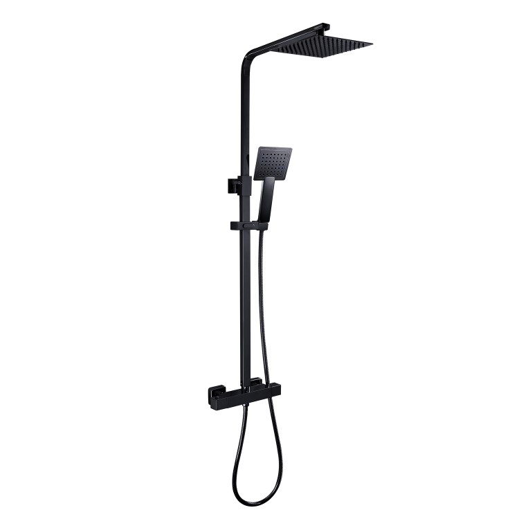 GRADE A2 - Black Thermostatic Mixer Shower with Square Overhead & Handset - Zana