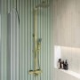 Brushed Brass Square Thermostatic Bar Bath Mixer Shower Set with Slide Rail Kit & Hand Shower - Zana