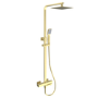 Brushed Brass Square Thermostatic Bar Bath Mixer Shower Set with Slide Rail Kit & Hand Shower - Zana