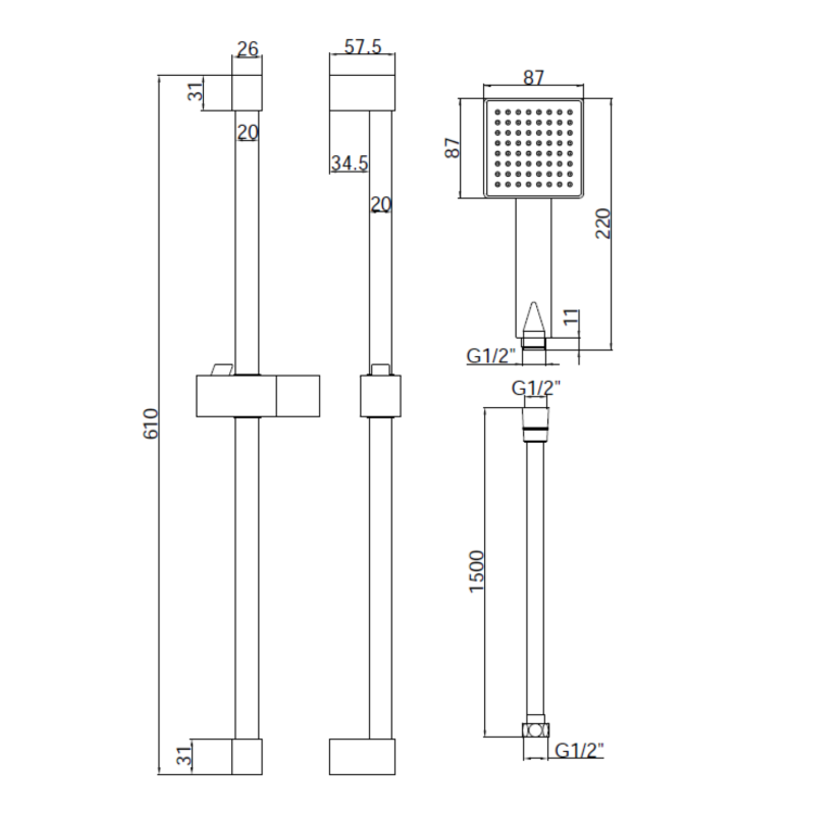 Brushed Brass Shower Slide Rail Kit - Zana