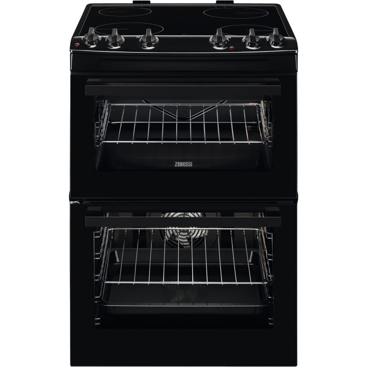 Refurbished Zanussi ZCV66050BA 60cm Double Oven Electric Cooker with Ceramic Hob Black