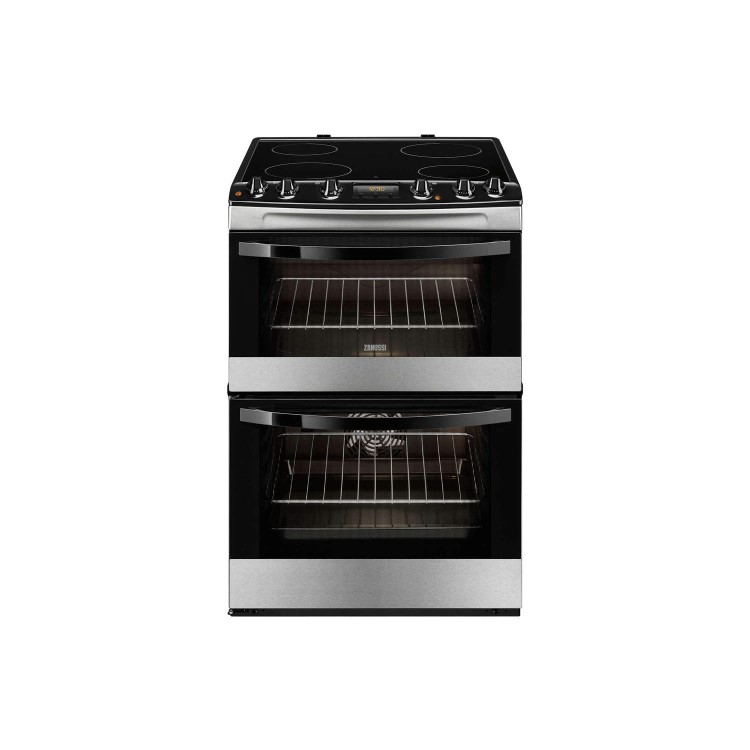 GRADE A2 - Zanussi ZCV68300XA Stainless Steel 60cm Double Oven Electric Cooker With Ceramic Hob