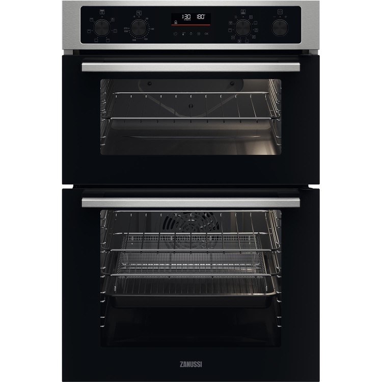 Refurbished Zanussi Series 40 ZKCNA7XN 60cm Double Built In Electric Oven With Catalytic Cleaning Stainless Steel