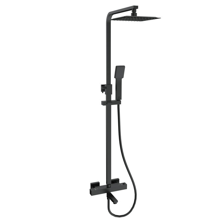 Black Square Thermostatic Bar Bath Mixer Shower Set with Slide Rail Kit & Hand Shower - Zana