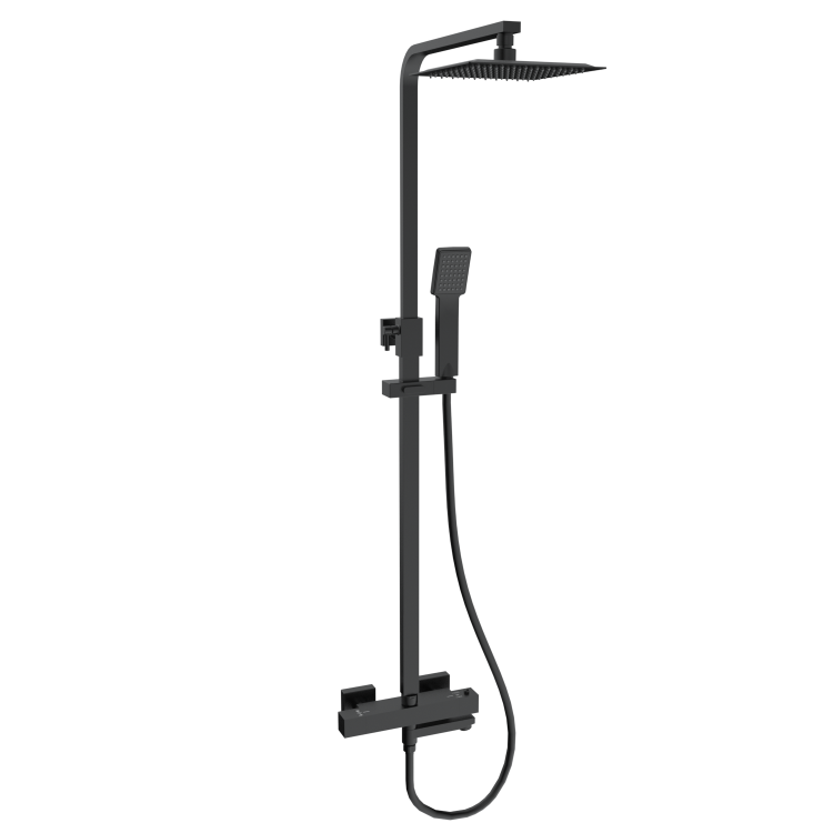 Black Square Thermostatic Bar Bath Mixer Shower Set with Slide Rail Kit & Hand Shower - Zana