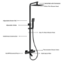 Black Square Thermostatic Bar Bath Mixer Shower Set with Slide Rail Kit & Hand Shower - Zana