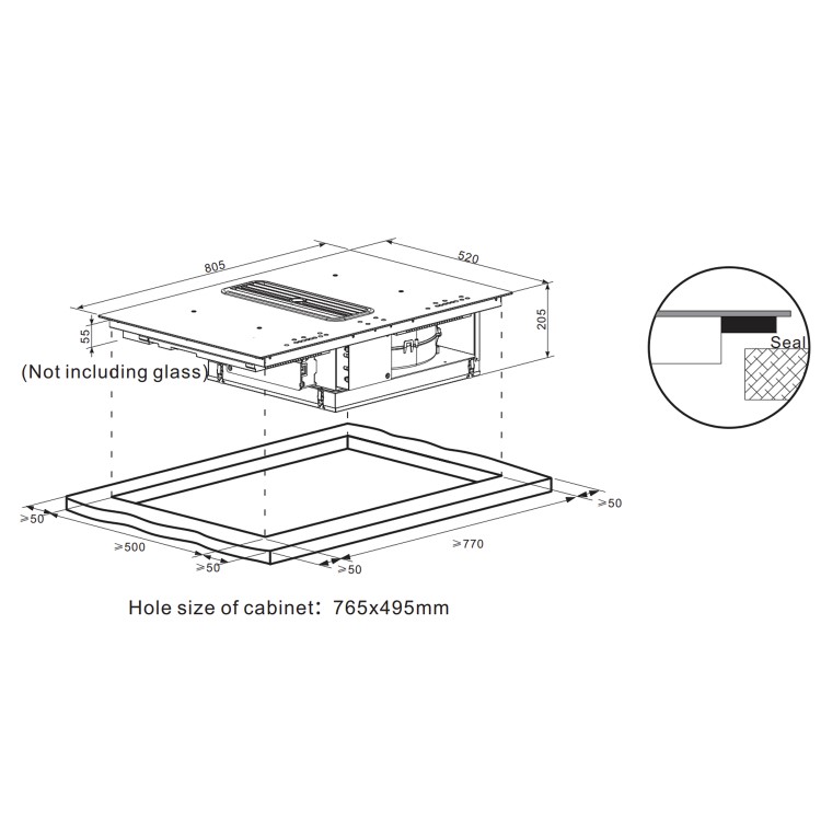 electriQ 80cm 4 Zone Venting Induction Hob with 2 Flex Zones