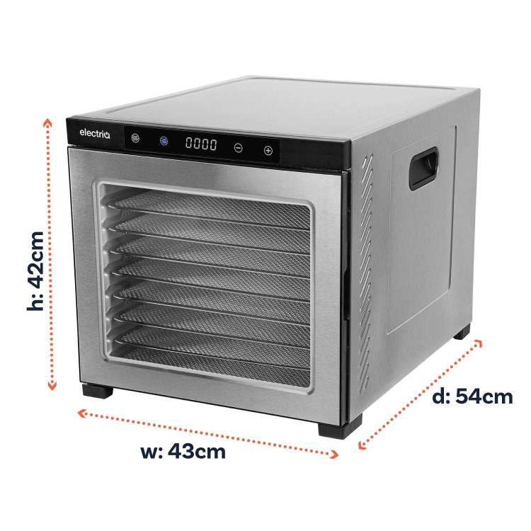 electriQ Commercial Style Digital Food Dehydrator & Dryer with 10 Shelves and 48 Hour Timer - Stainless Steel