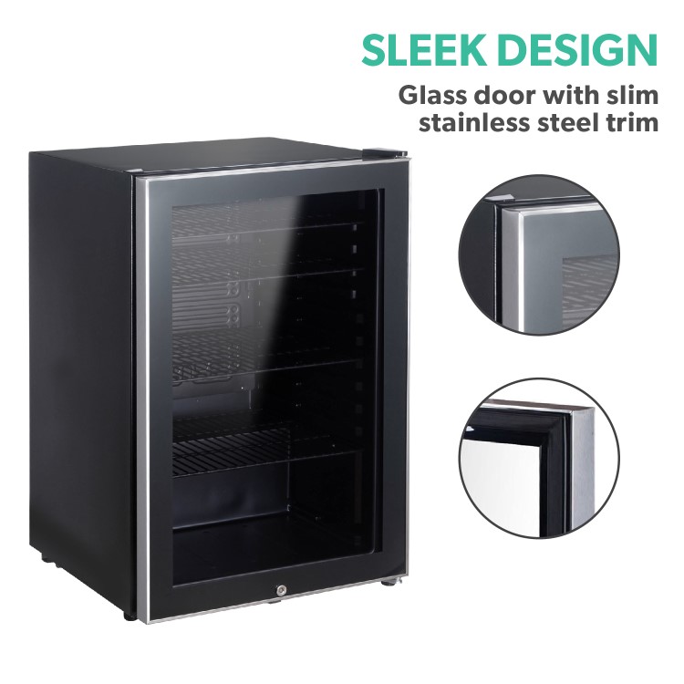 electriQ 115 Litre Drinks Fridge - Black with Stainless Steel Trim