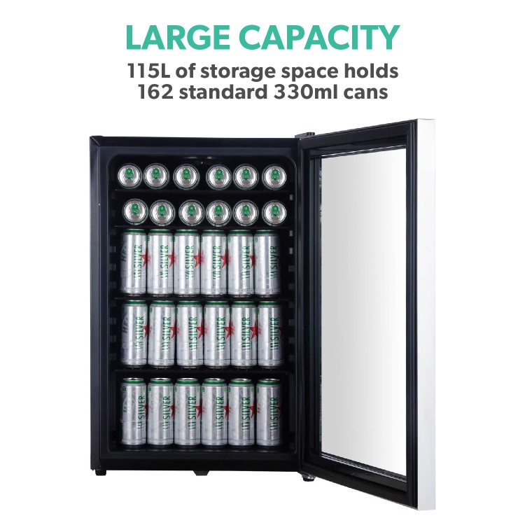 electriQ 115 Litre Drinks Fridge - Black with Stainless Steel Trim