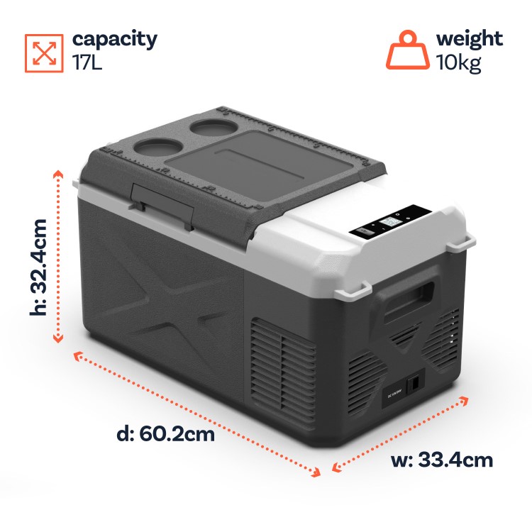 electriQ 17 Litre Portable Compressor Car Fridge Freezer - Black