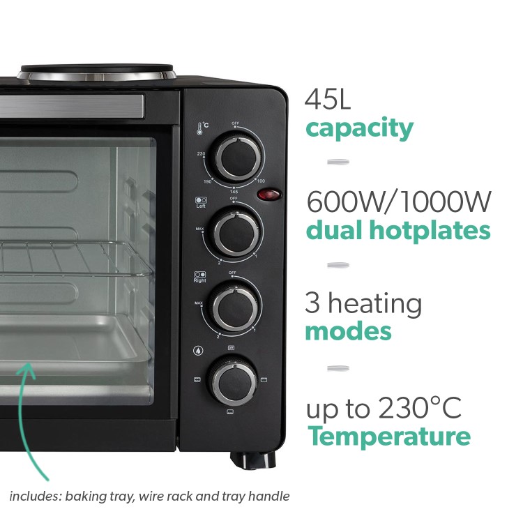 electriQ 45L Mini Oven with Dual Hotplates