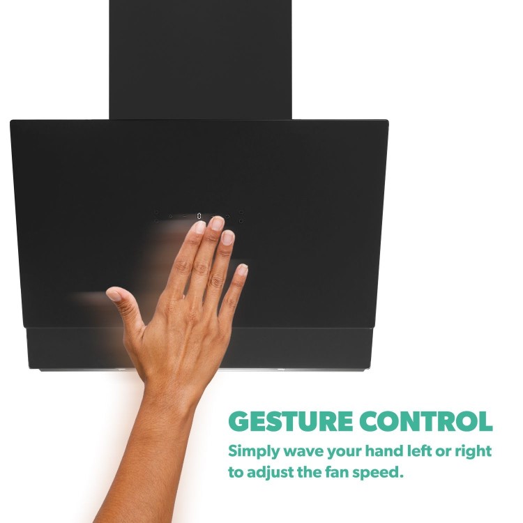 electriQ 60cm Angled Cooker Hood with Hand Gesture Sensor - Black