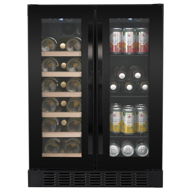 Refurbished electriQ eiQ60DDWINEBG Freestanding 34 Bottle Dual Zone Wine and Drinks Cooler Black Glass