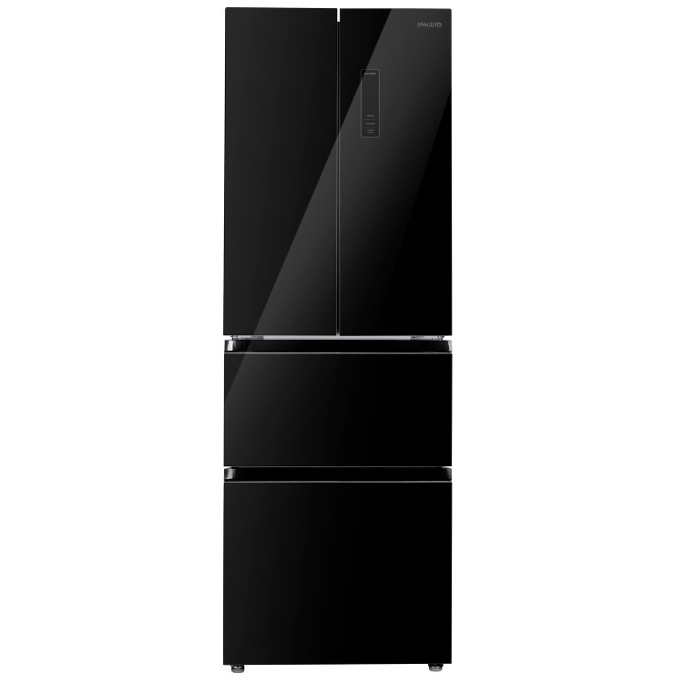 electriQ 320 Litre French Style American Fridge Freezer - Black Glass