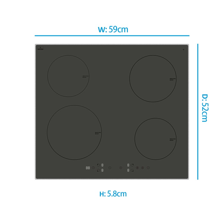 electriQ 60cm 4 Zone Plug In Induction Hob - Grey