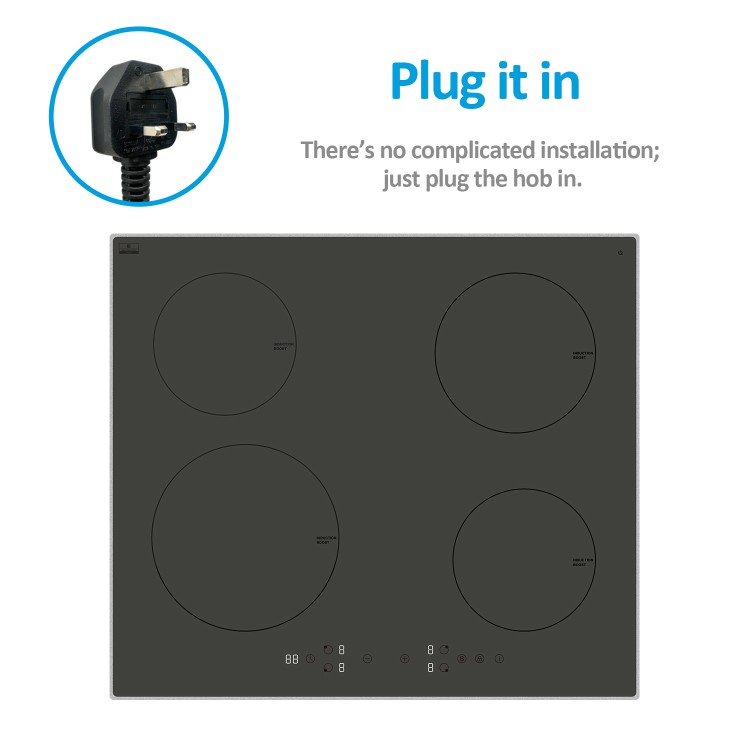 electriQ 60cm 4 Zone Plug In Induction Hob - Grey